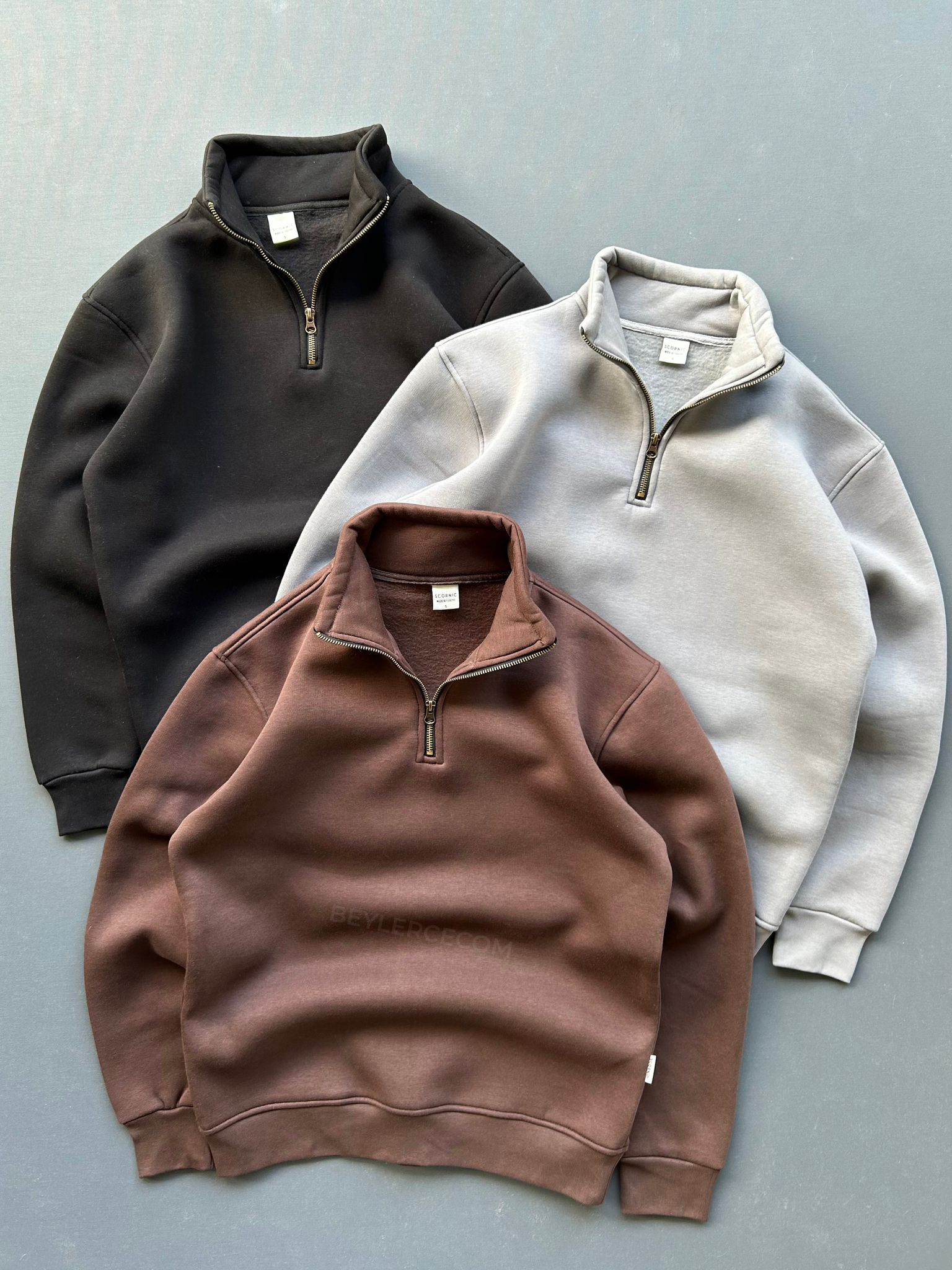 3 Adet Fermuar Yakalı Sweatshirt