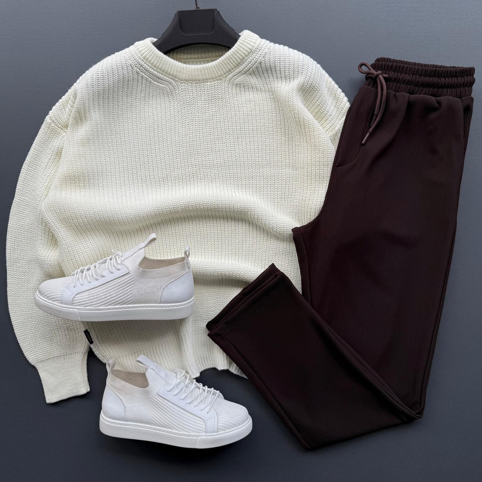 Selanik Örme Triko Kazak + Baggy Fitilli Bol Pantolon Kombin