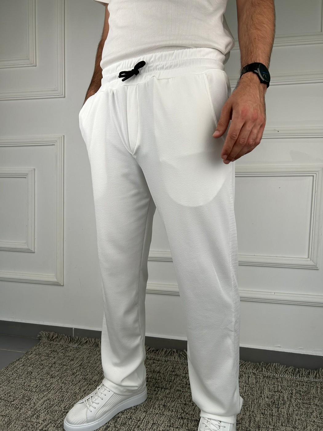 Fitilli Baggy Pantolon - Beyaz