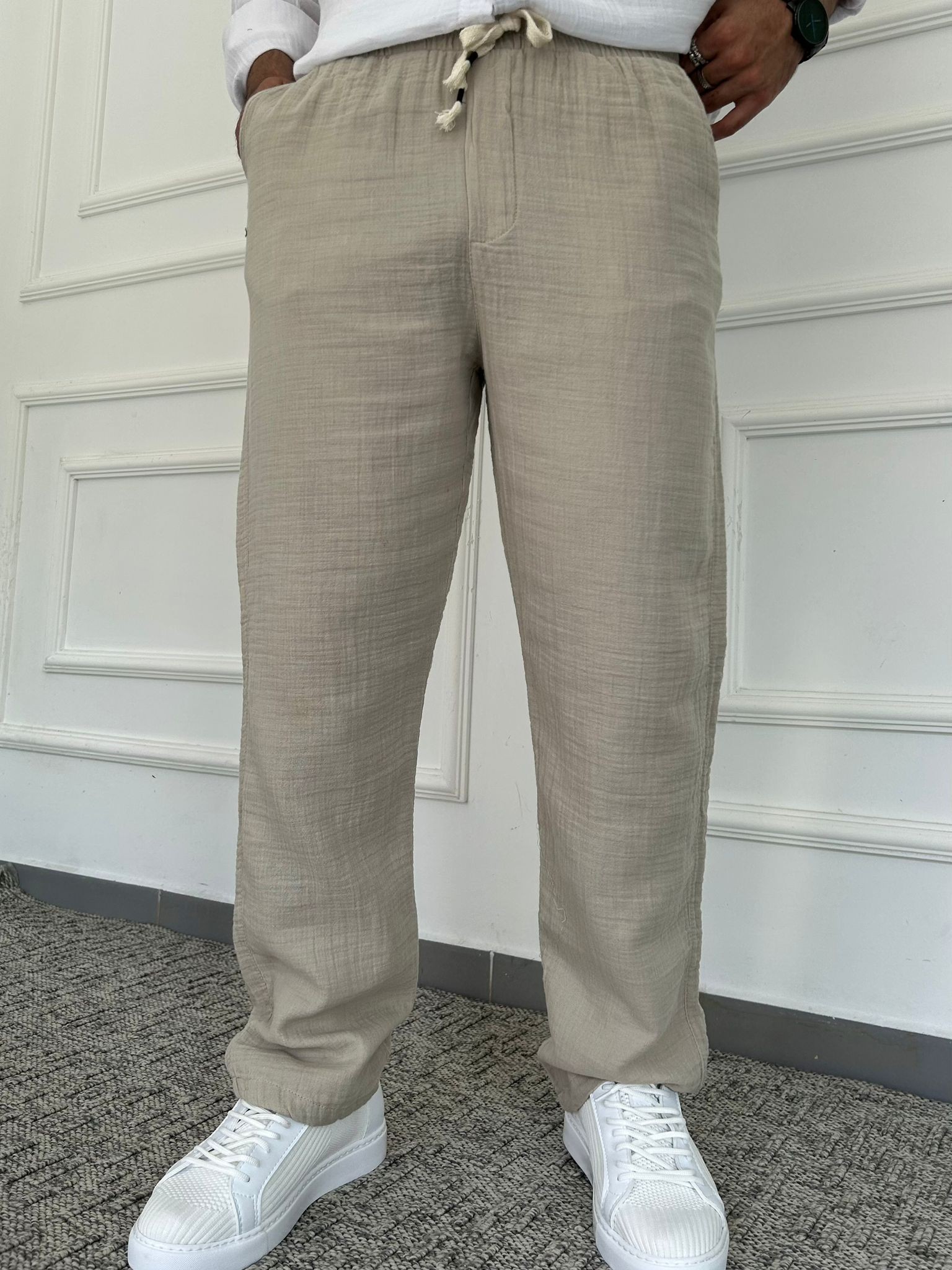 Yıkamalı Müslin Keten Baggy Pantolon