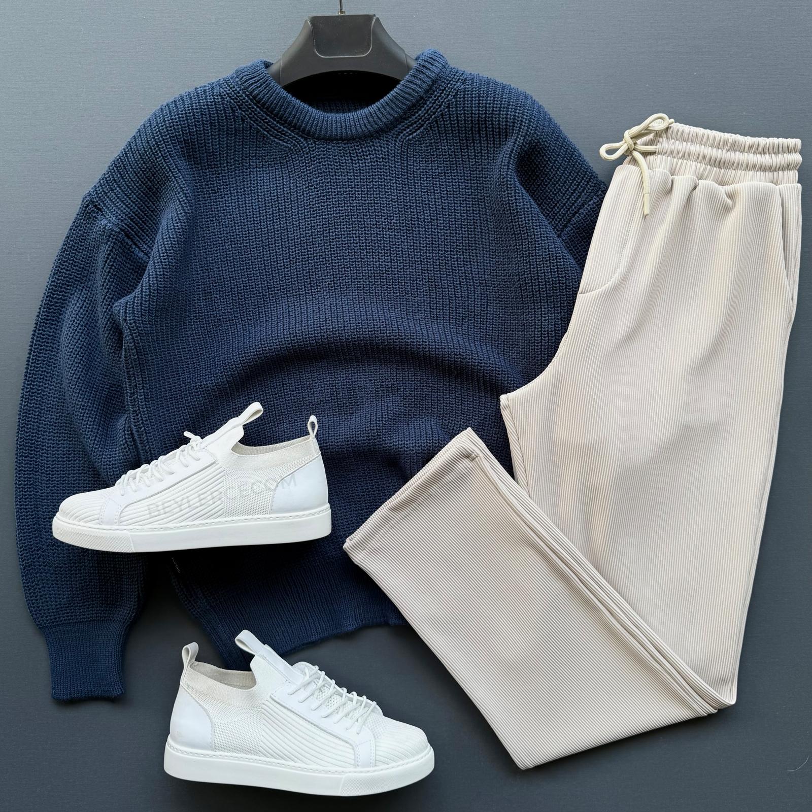 Selanik Örme Triko Kazak + Baggy Fitilli Bol Pantolon Kombin