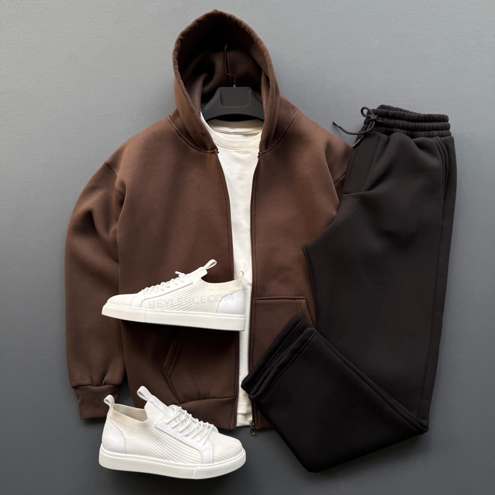 Fermuarlı Sweatshirt + Baggy Fit Eşofman Kombin