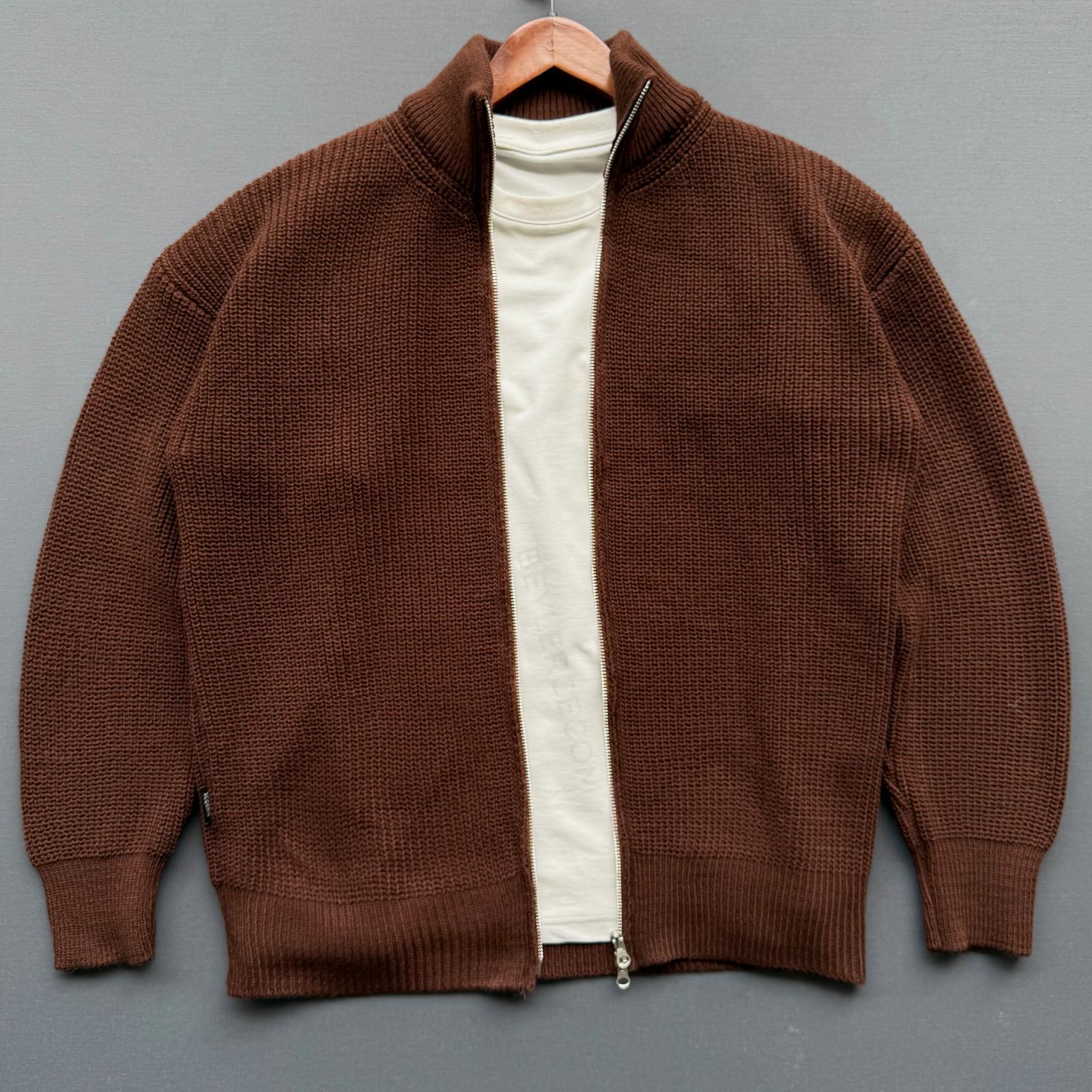 Fermuarlı Selanik Triko Ceket - Kahverengi