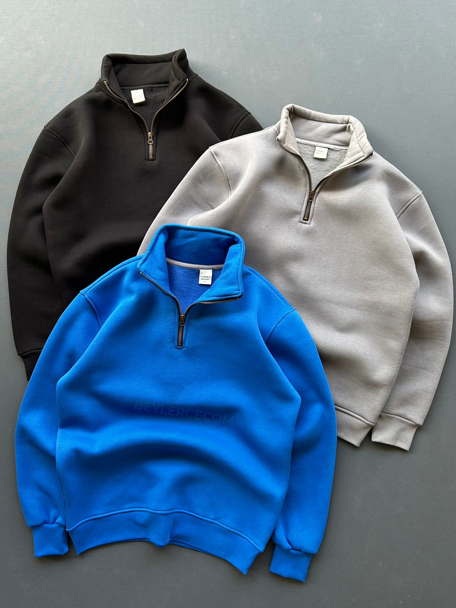 3 Adet Fermuar Yakalı Sweatshirt