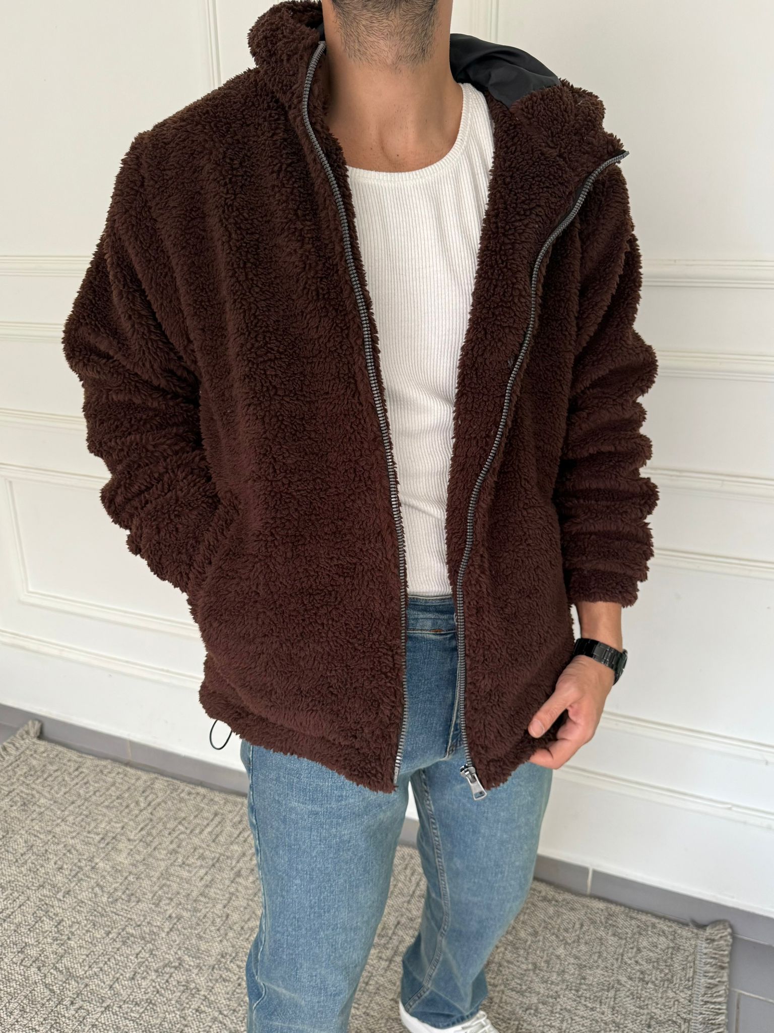 Kuzu Peluş Ceket - Kahverengi