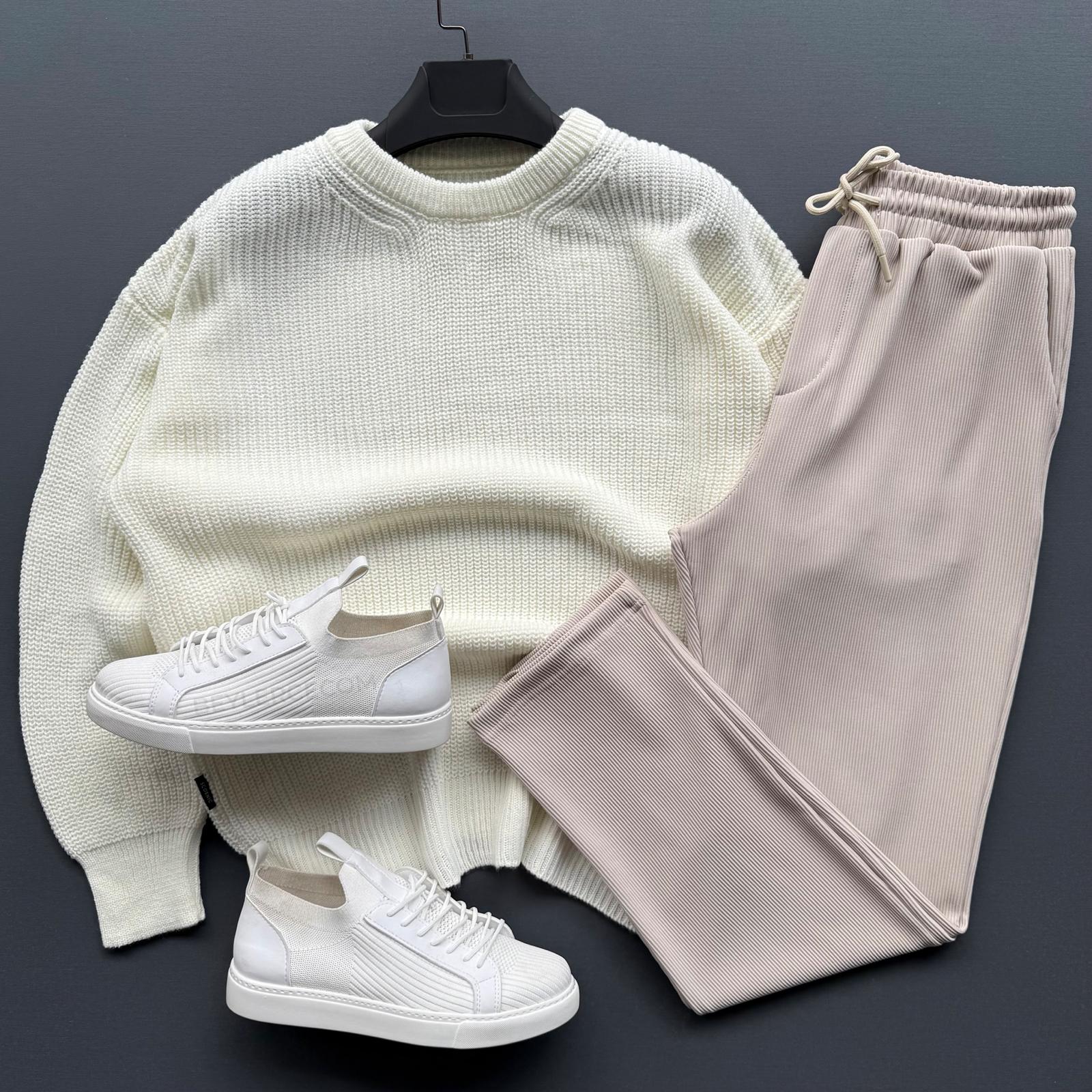 Selanik Örme Triko Kazak + Baggy Fitilli Bol Pantolon Kombin