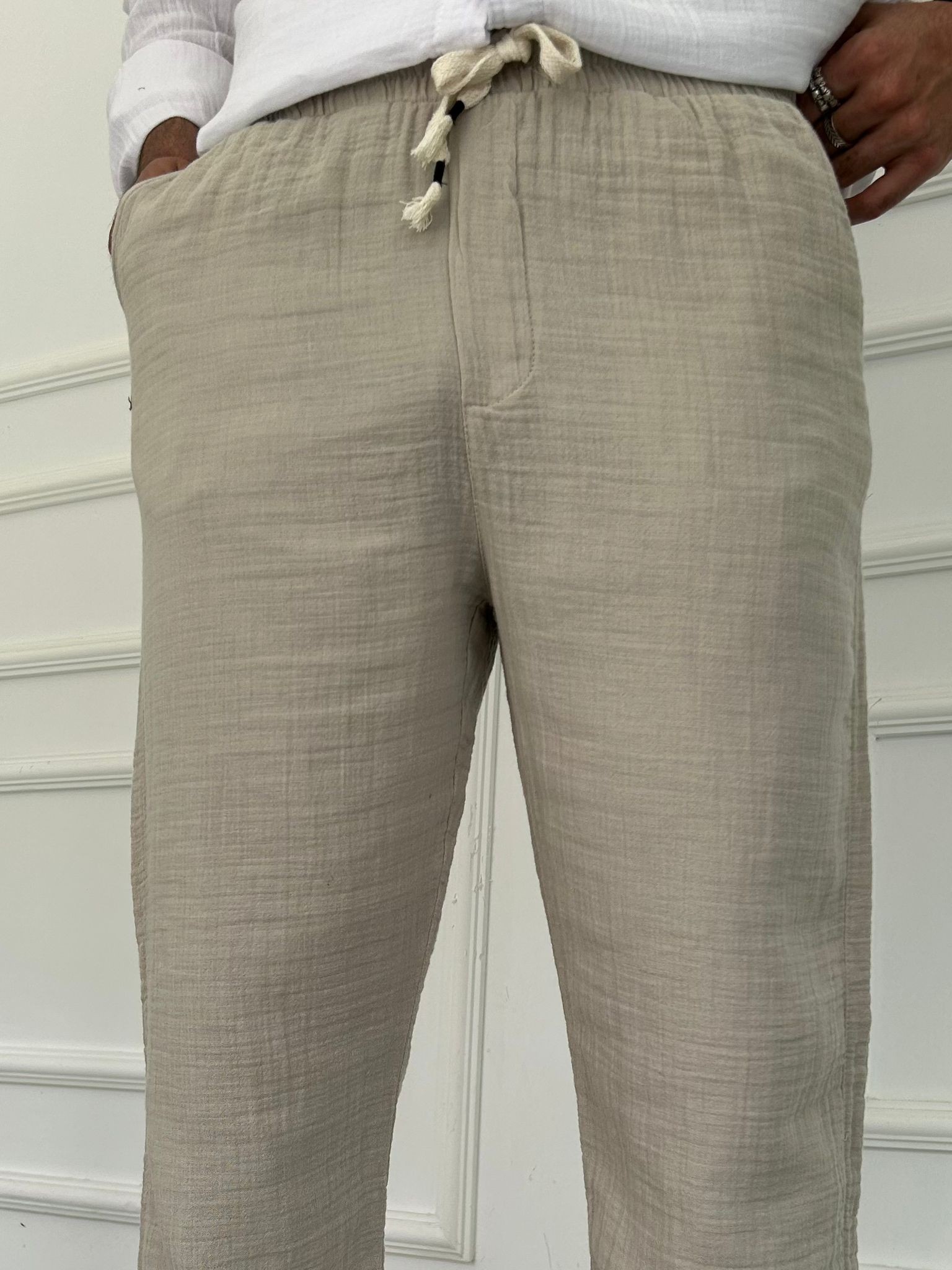 Yıkamalı Müslin Keten Baggy Pantolon