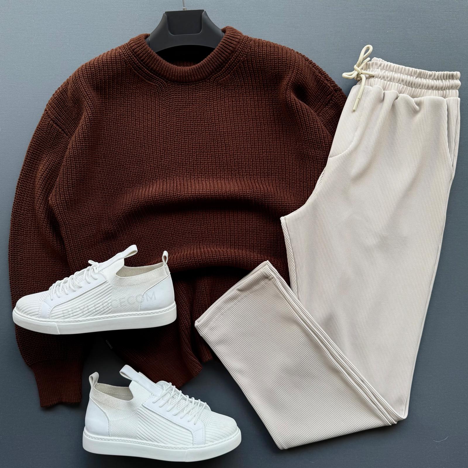 Selanik Örme Triko Kazak + Baggy Fitilli Bol Pantolon Kombin