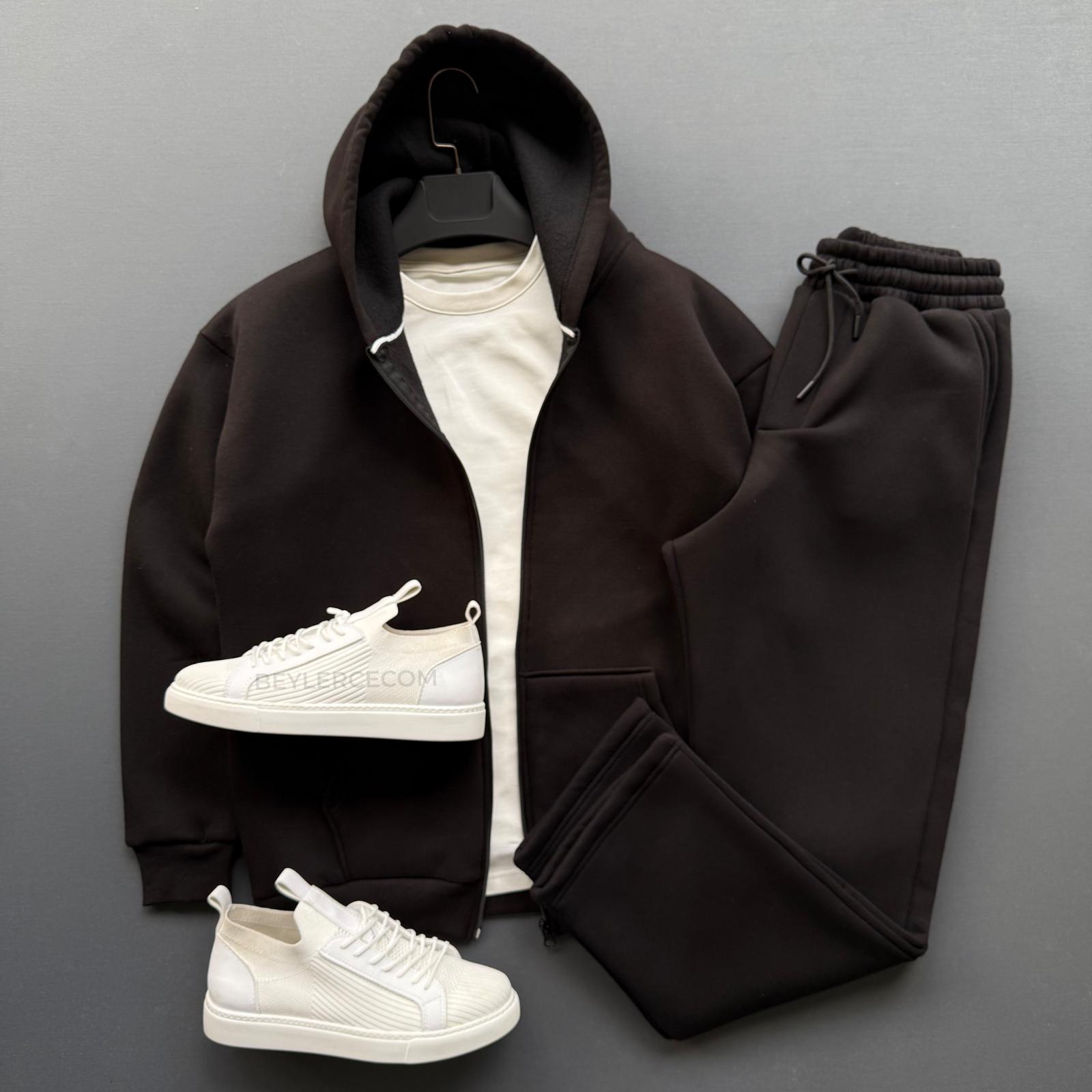 Fermuarlı Sweatshirt + Baggy Fit Eşofman Kombin