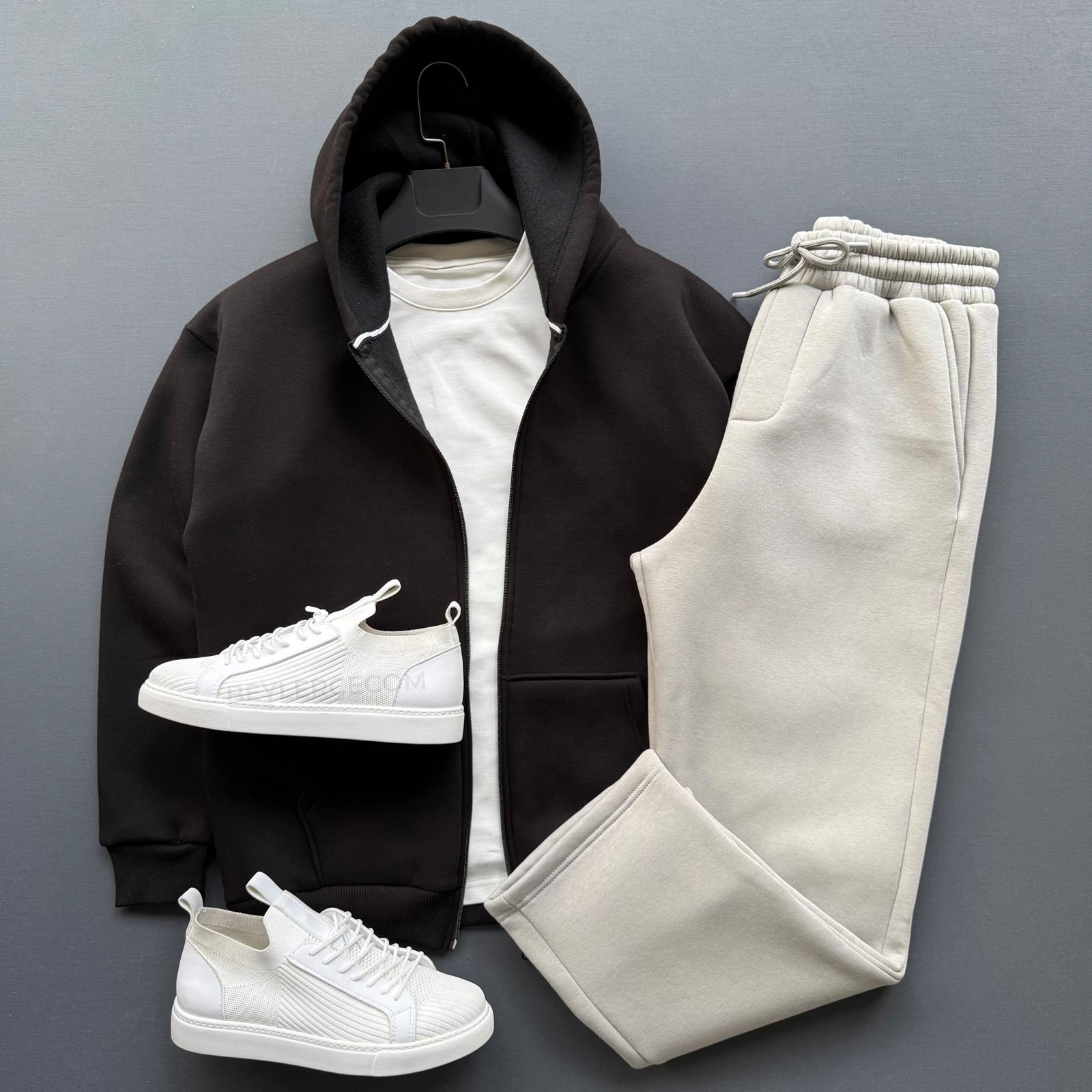 Fermuarlı Sweatshirt + Baggy Fit Eşofman Kombin