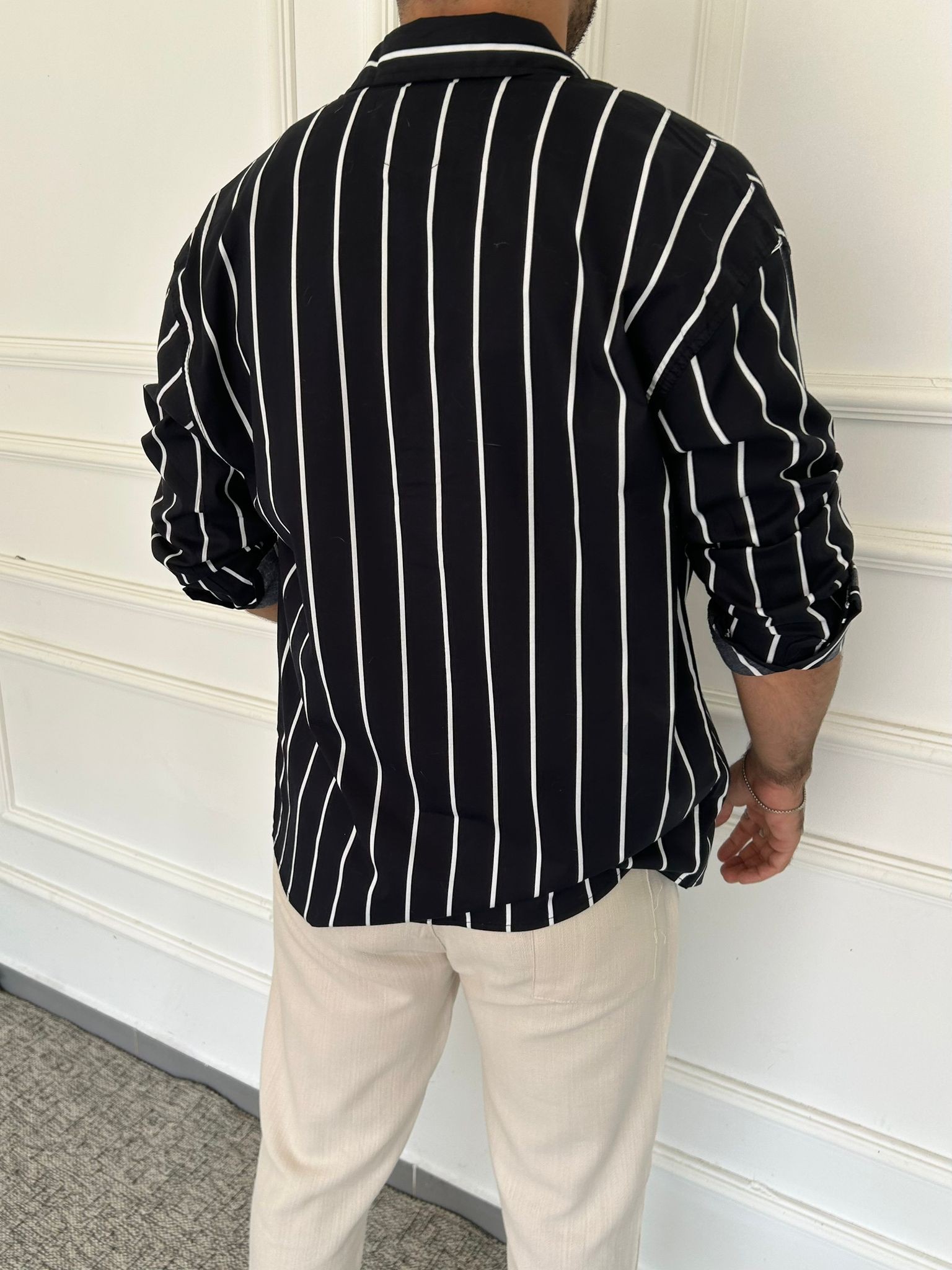 Çizgili Oversize Modal Gömlek