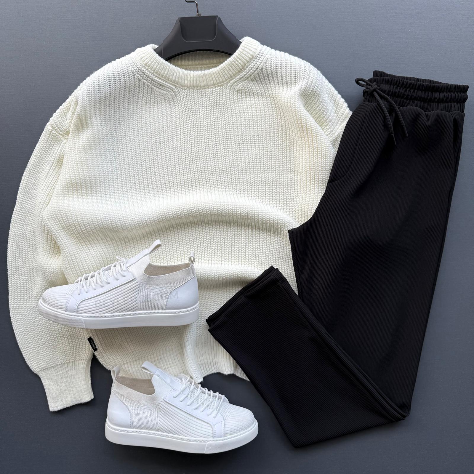 Selanik Örme Triko Kazak + Baggy Fitilli Bol Pantolon Kombin