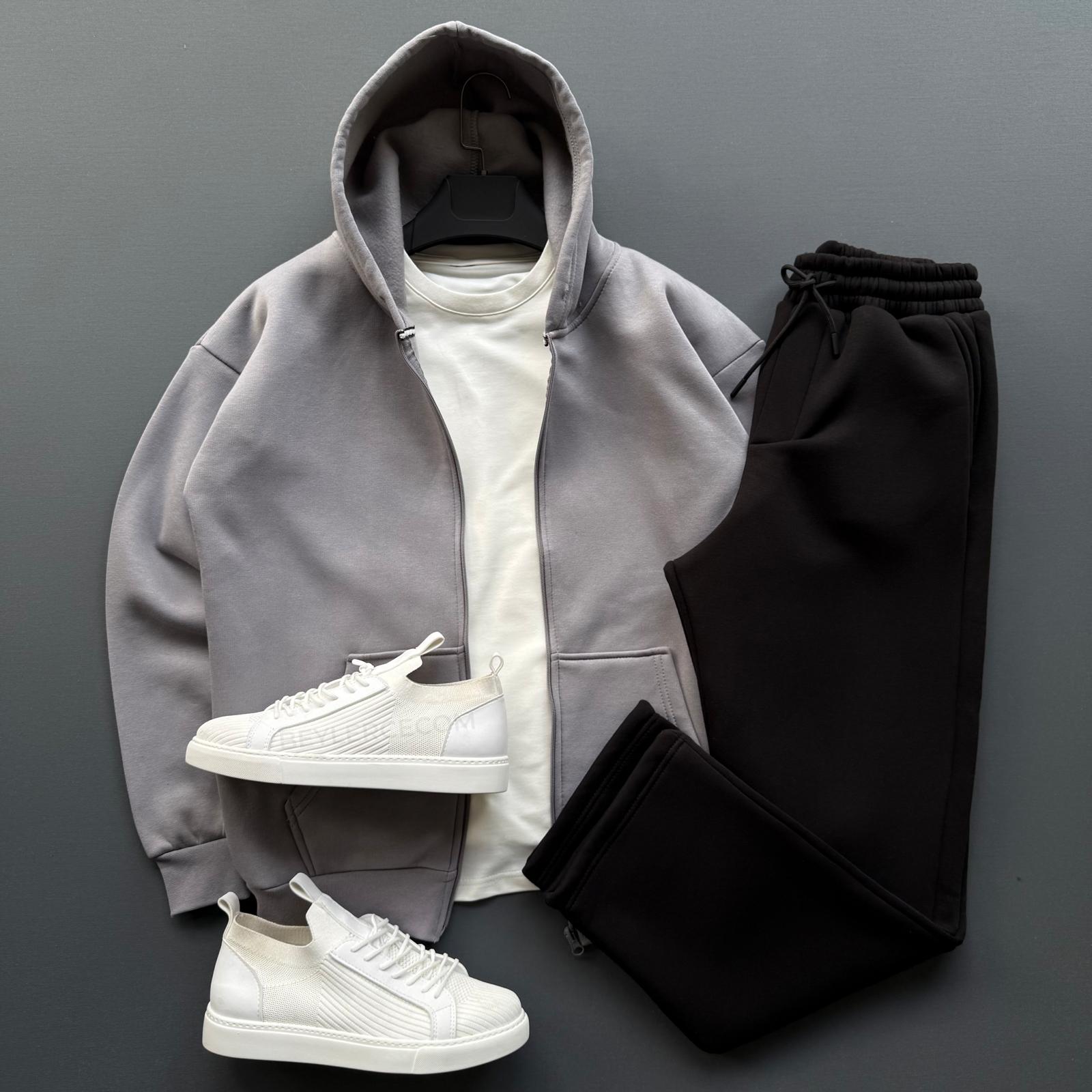 Fermuarlı Sweatshirt + Baggy Fit Eşofman Kombin