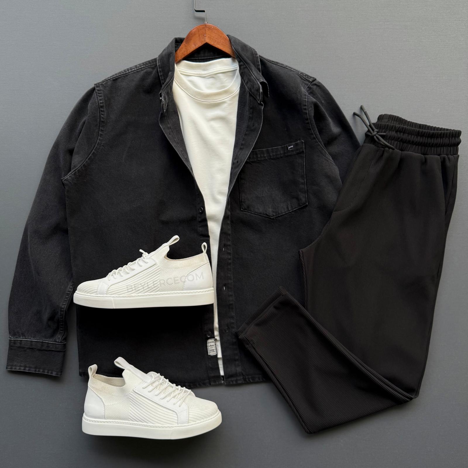 Oversize Kot Ceket + Boyfriend Fitilli Pantolon Kombin