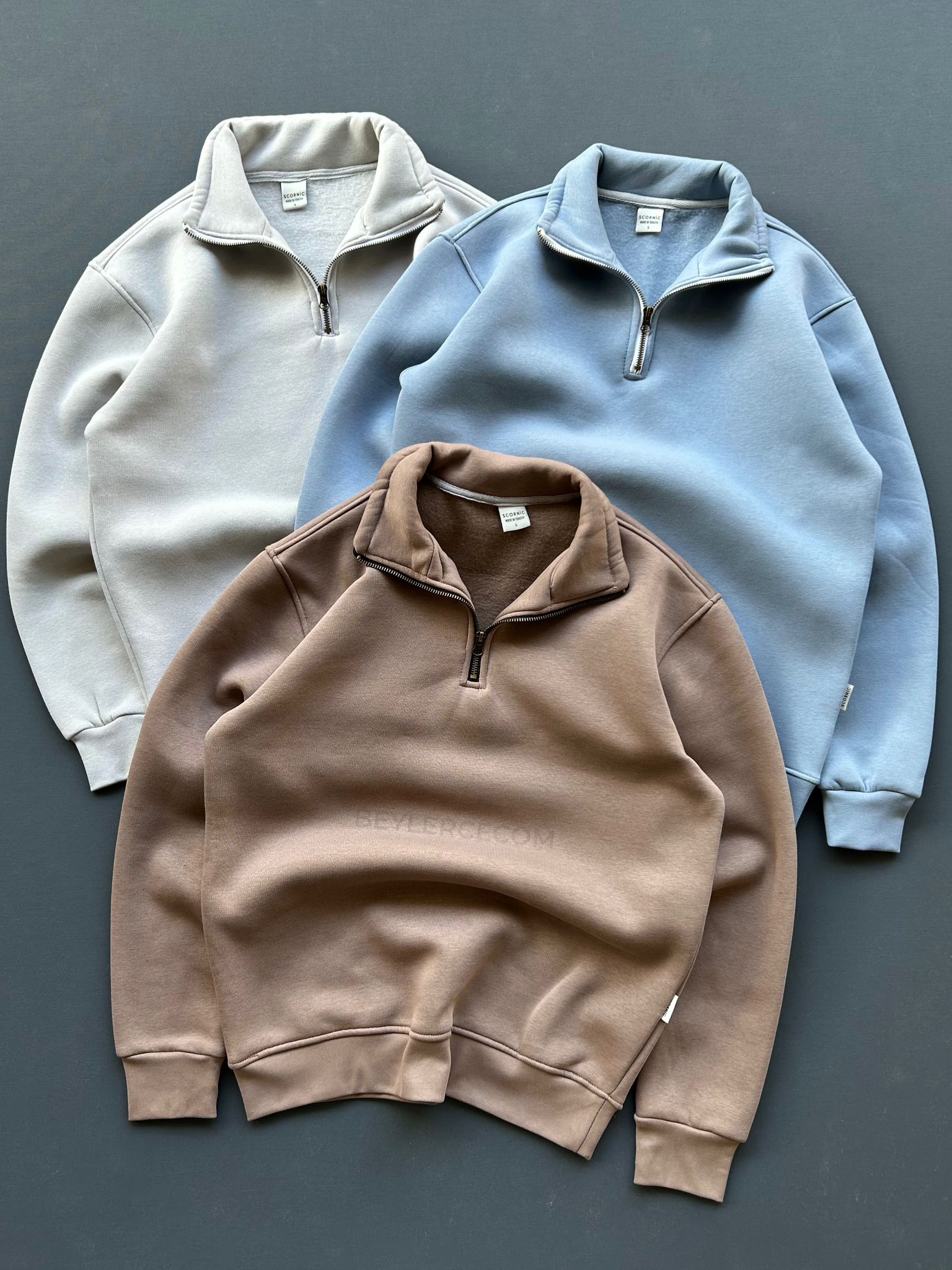 3 Adet Fermuar Yakalı Sweatshirt
