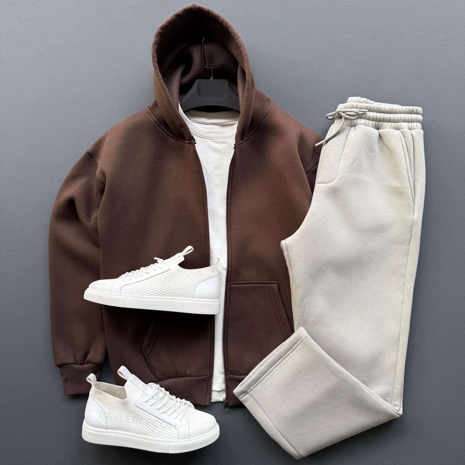 Fermuarlı Sweatshirt + Baggy Fit Eşofman Kombin