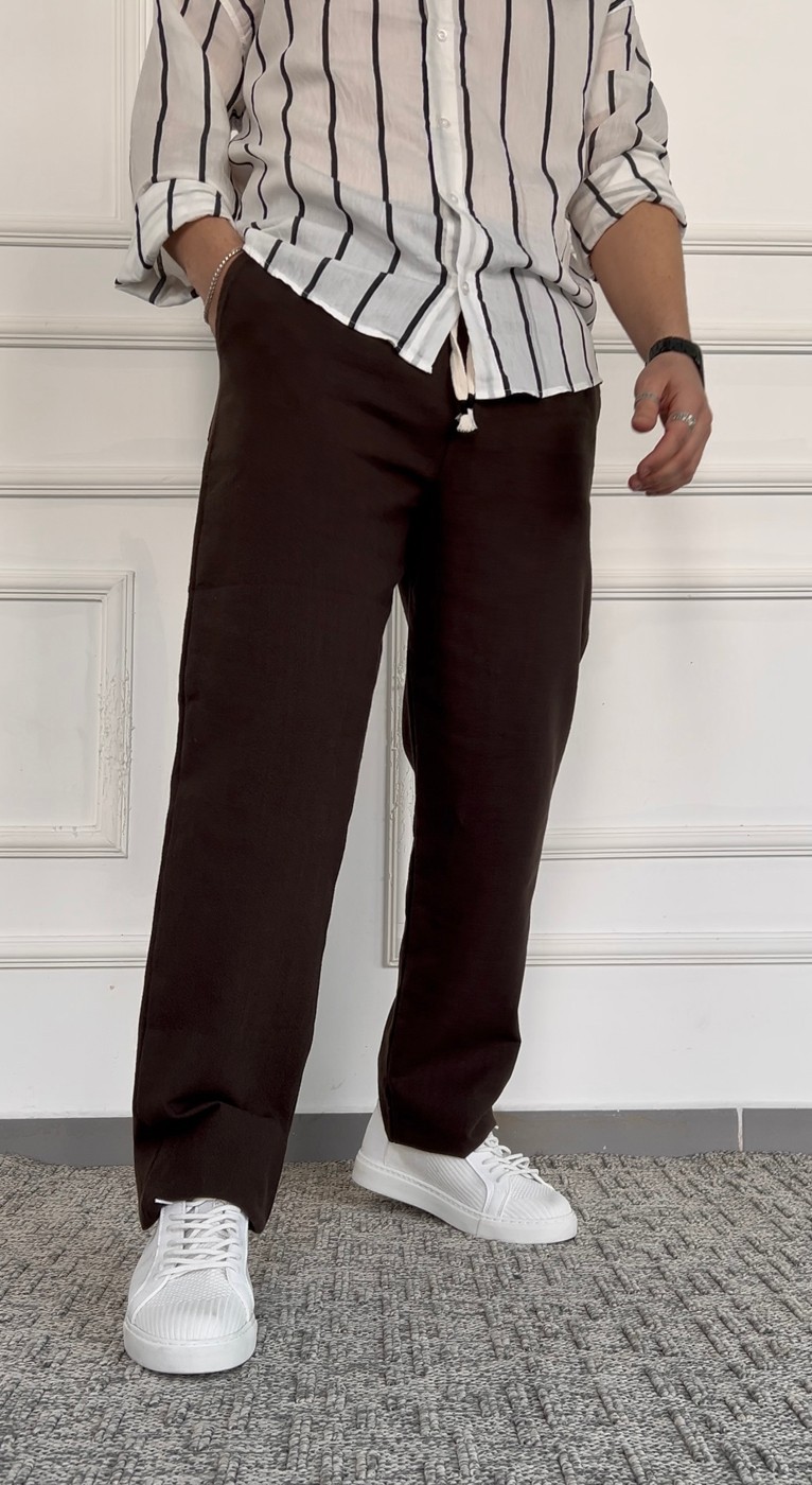 Ham Keten Baggy Pantolon - Kahverengi