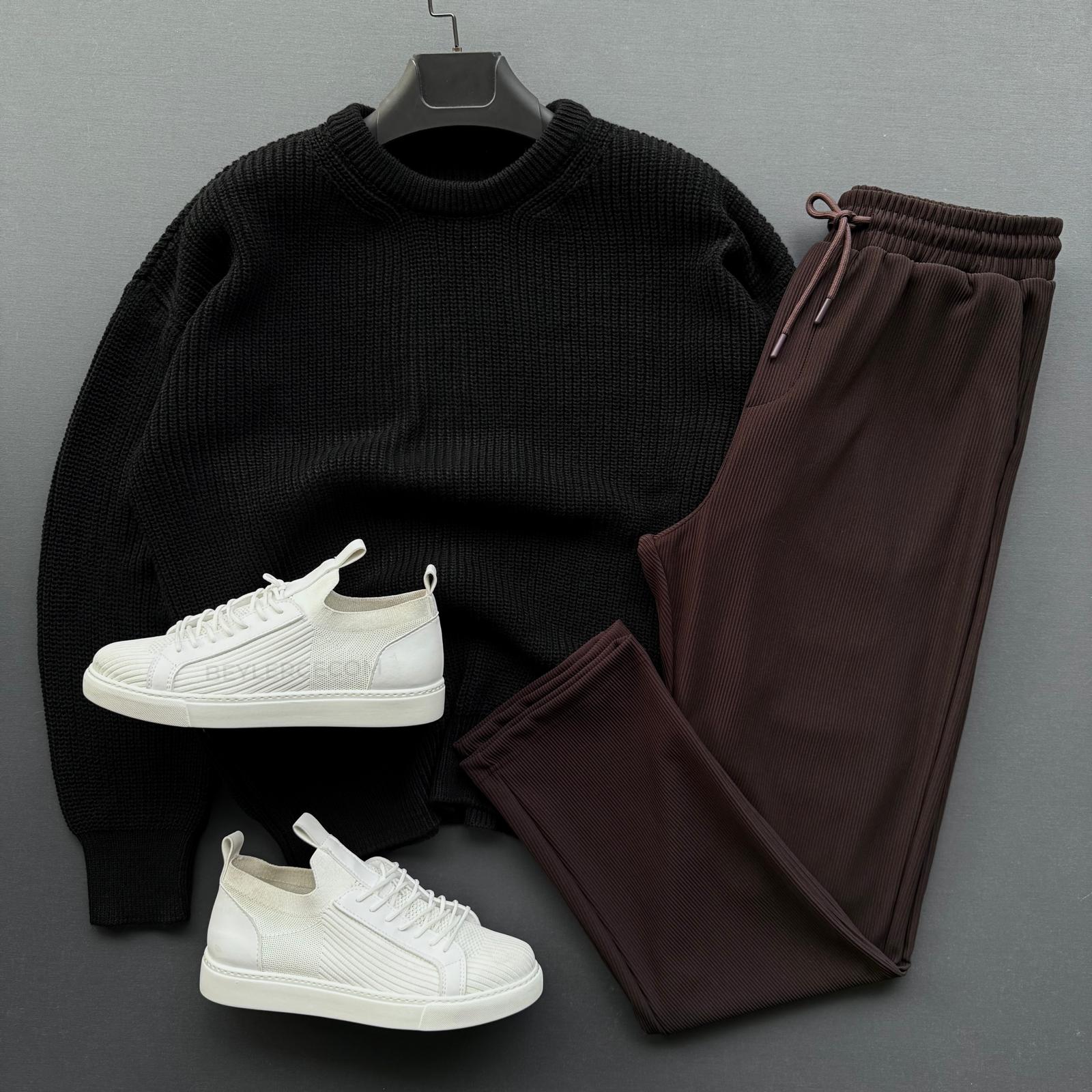 Selanik Örme Triko Kazak + Baggy Fitilli Bol Pantolon Kombin