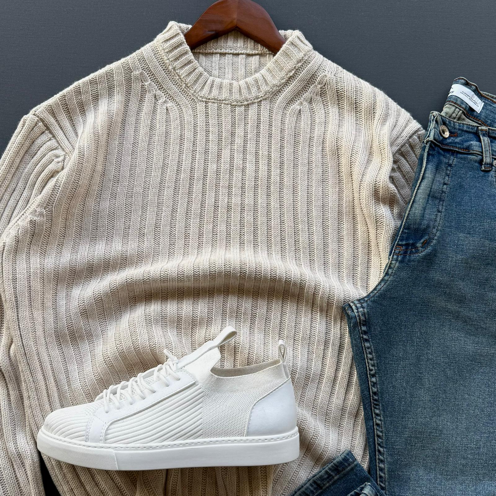 Oversize Selanik Triko Kazak + Regular Fit Kot Pantolon Kombin