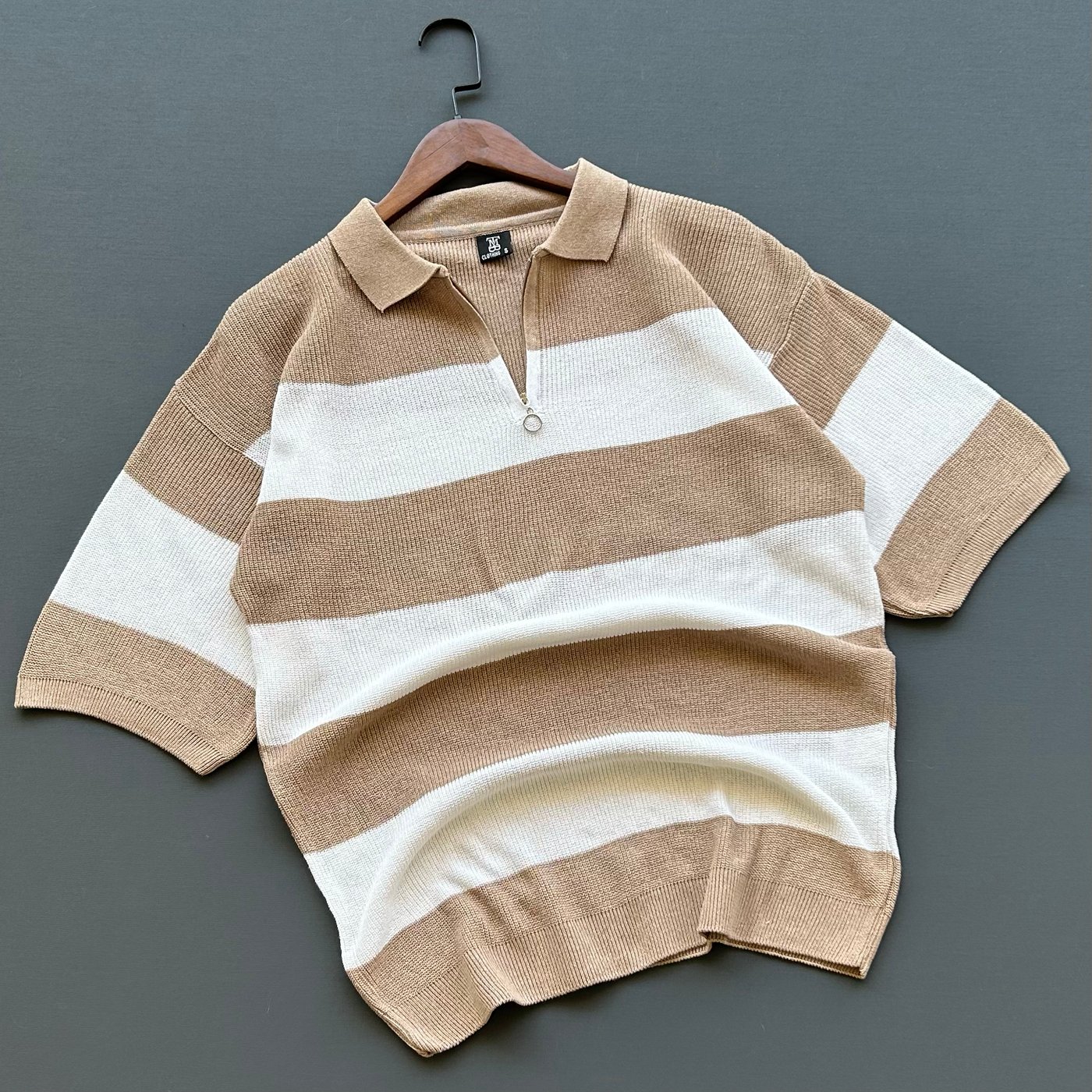 Fermuar Yakalı Triko Oversize Tişört