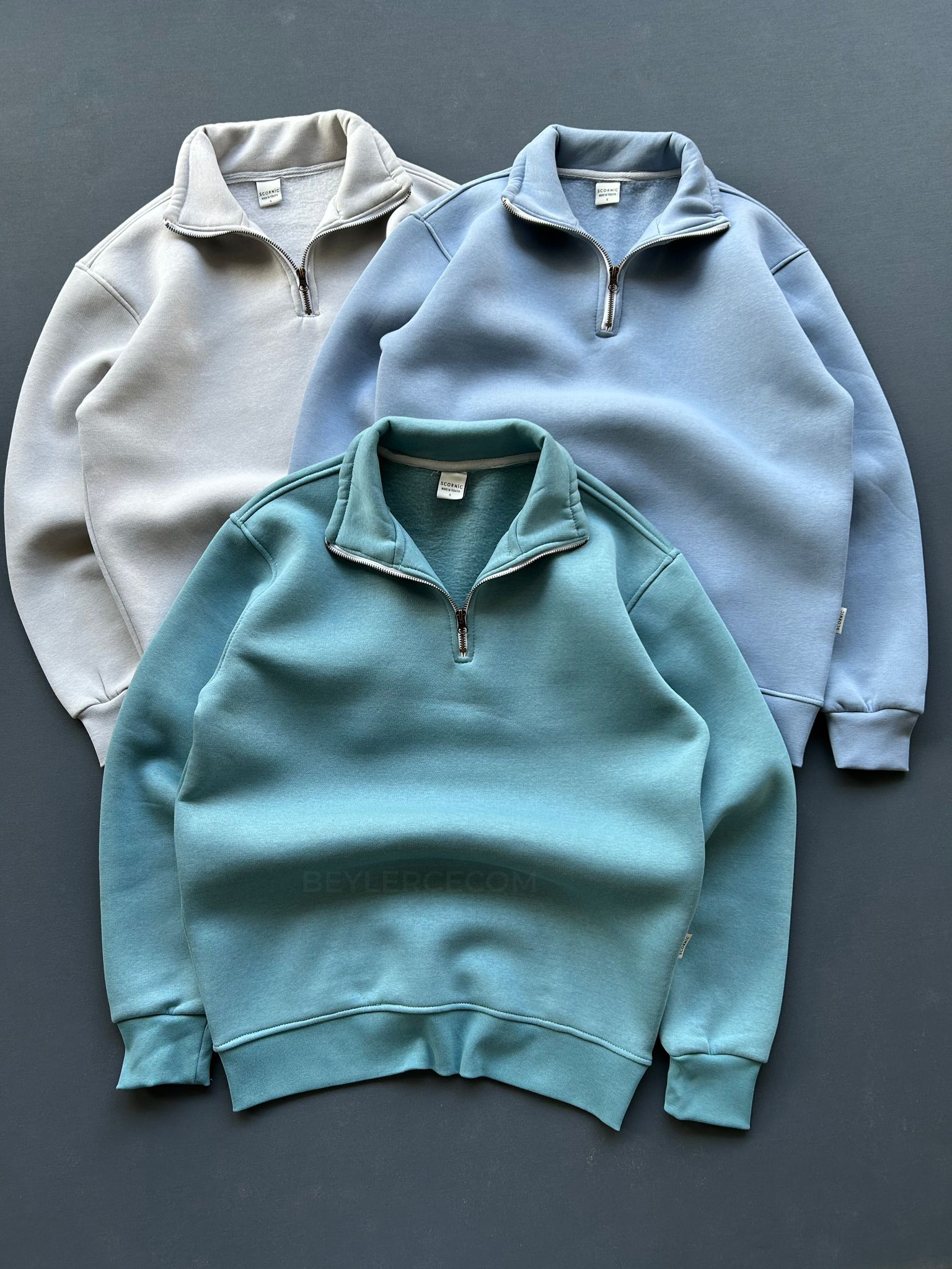3 Adet Fermuar Yakalı Sweatshirt