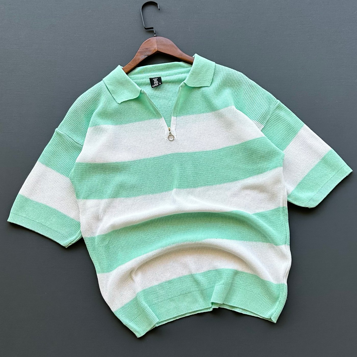 Fermuar Yakalı Triko Oversize Tişört