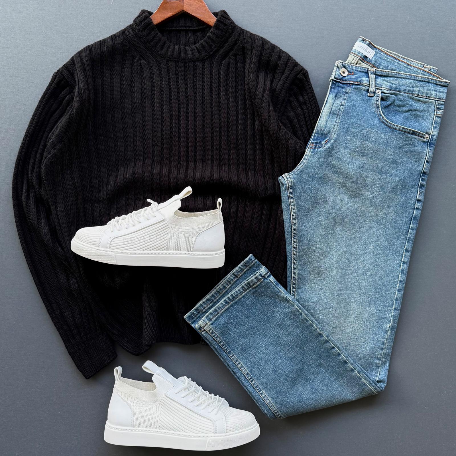 Oversize Selanik Triko Kazak + Regular Fit Kot Pantolon Kombin