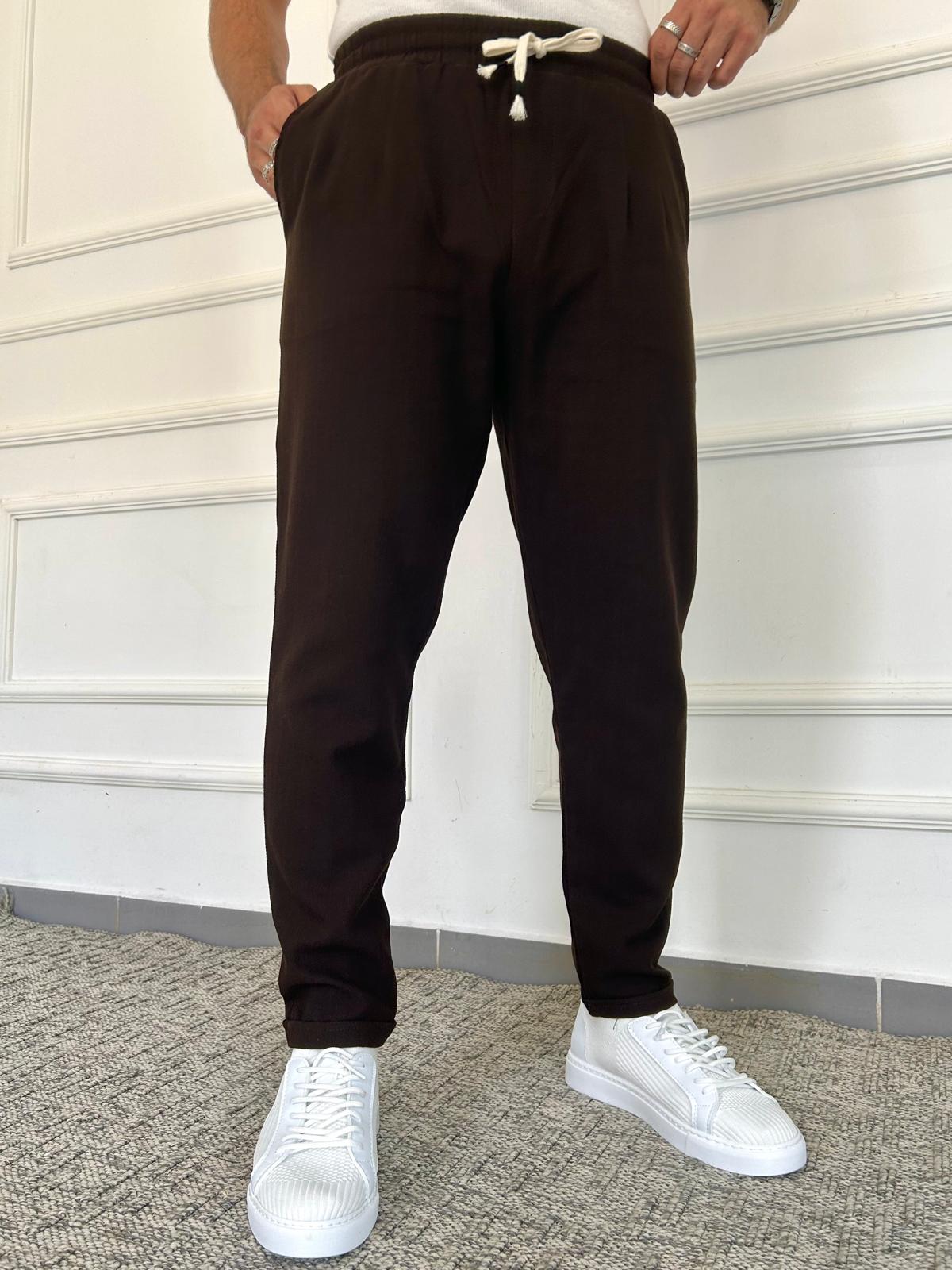 Pileli Ham Keten Pantolon