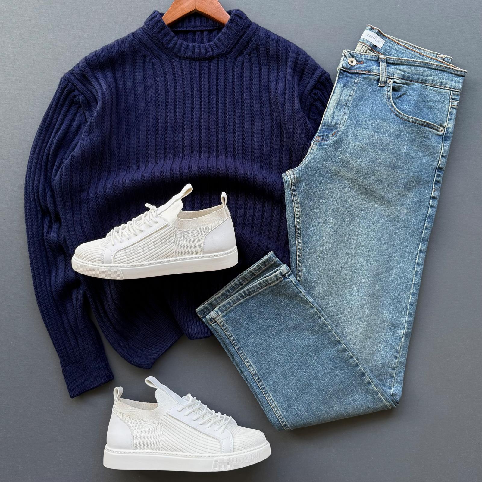 Oversize Selanik Triko Kazak + Regular Fit Kot Pantolon Kombin