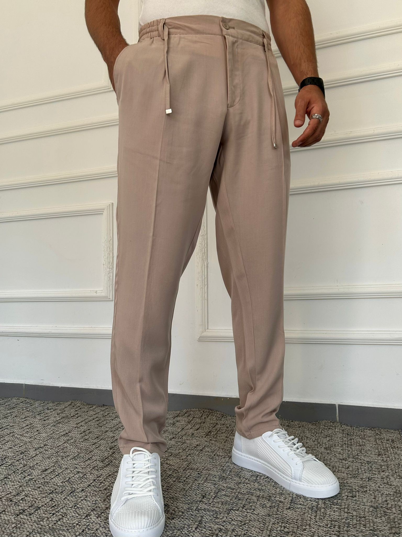 Tensel Kumaş Regular Fit Pantolon - Bej