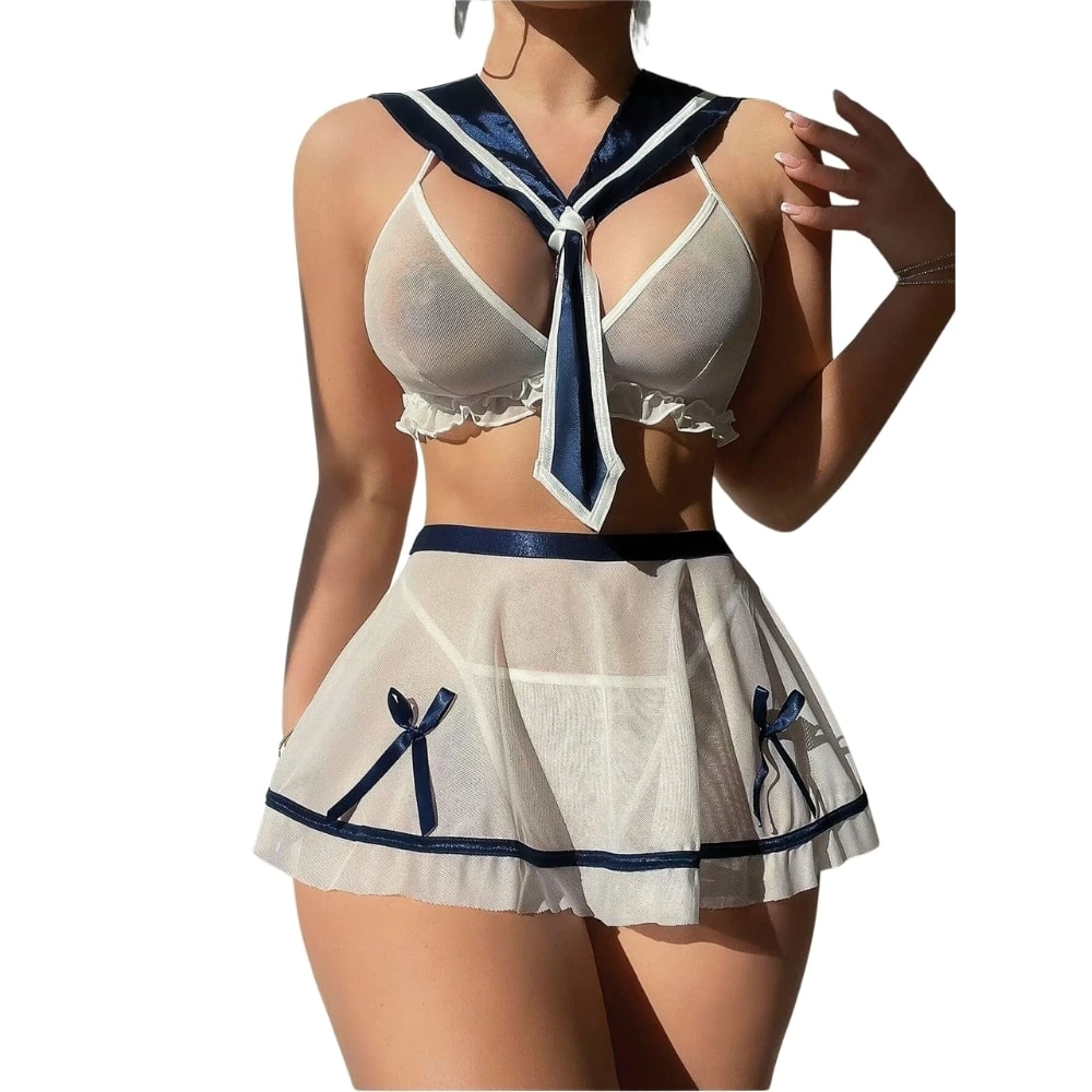 Başka Fantasy Wear Şık Fiyonk Detaylı Tül Etekli Denizci Kız Kostümü