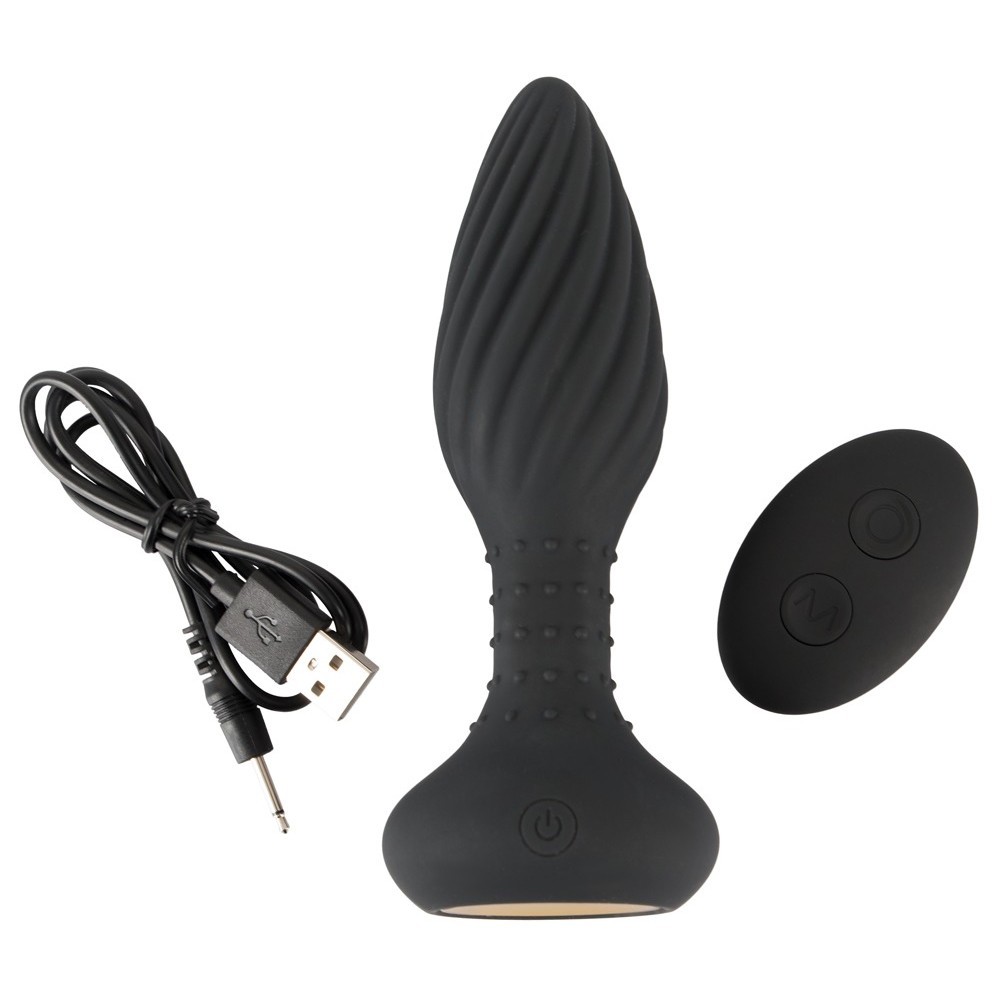 Anos Remote Controlled Butt Plug With Vibration Rotation Pearls Anal Vibratör