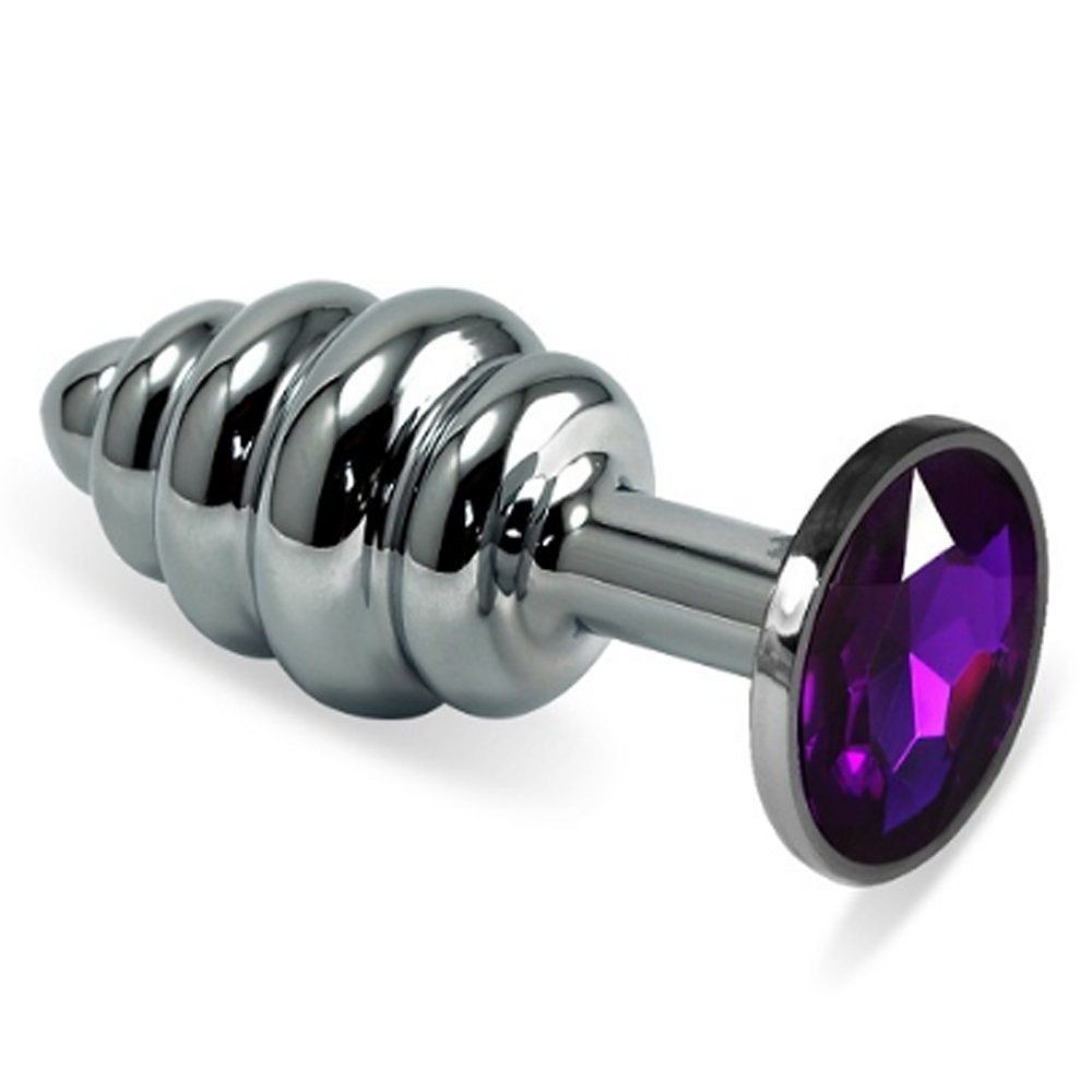 bAŞKa Anal Play Silver Ribbed Taşlı Metal Anal Plug Medium