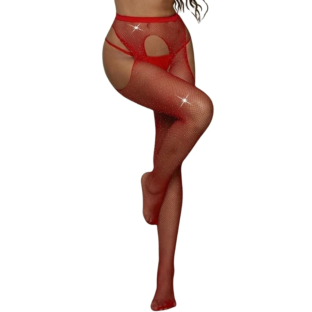 Başka Erotica Wear Taşlı Özel Bölgesi Açık Jartiyerli File Çorap