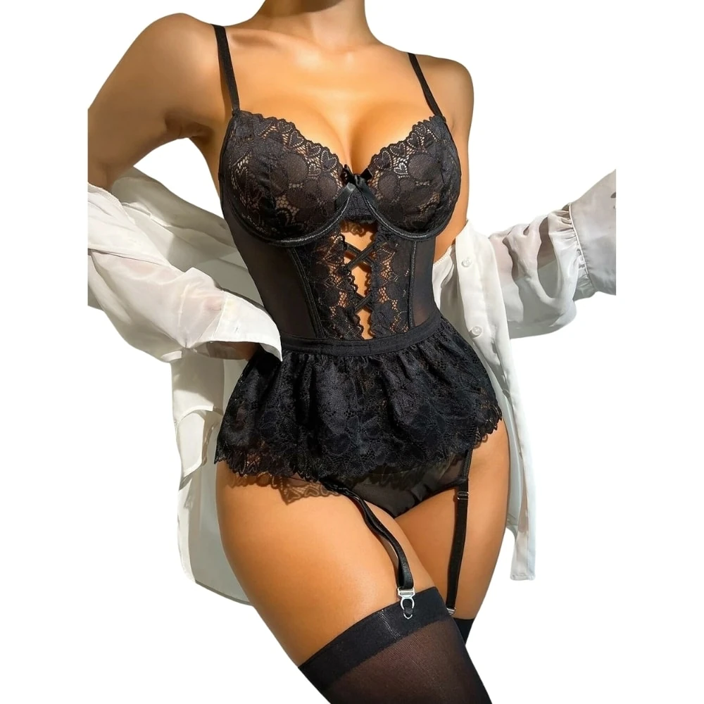 Başka Fantasy Wear Lingerie Dreams Jartiyerli Siyah Fantezi Gecelik