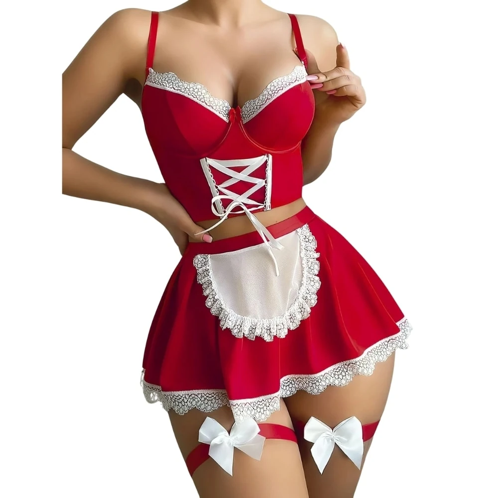 Başka Fantasy Wear Kırmızı Fransız Model Hizmetçi Kostüm