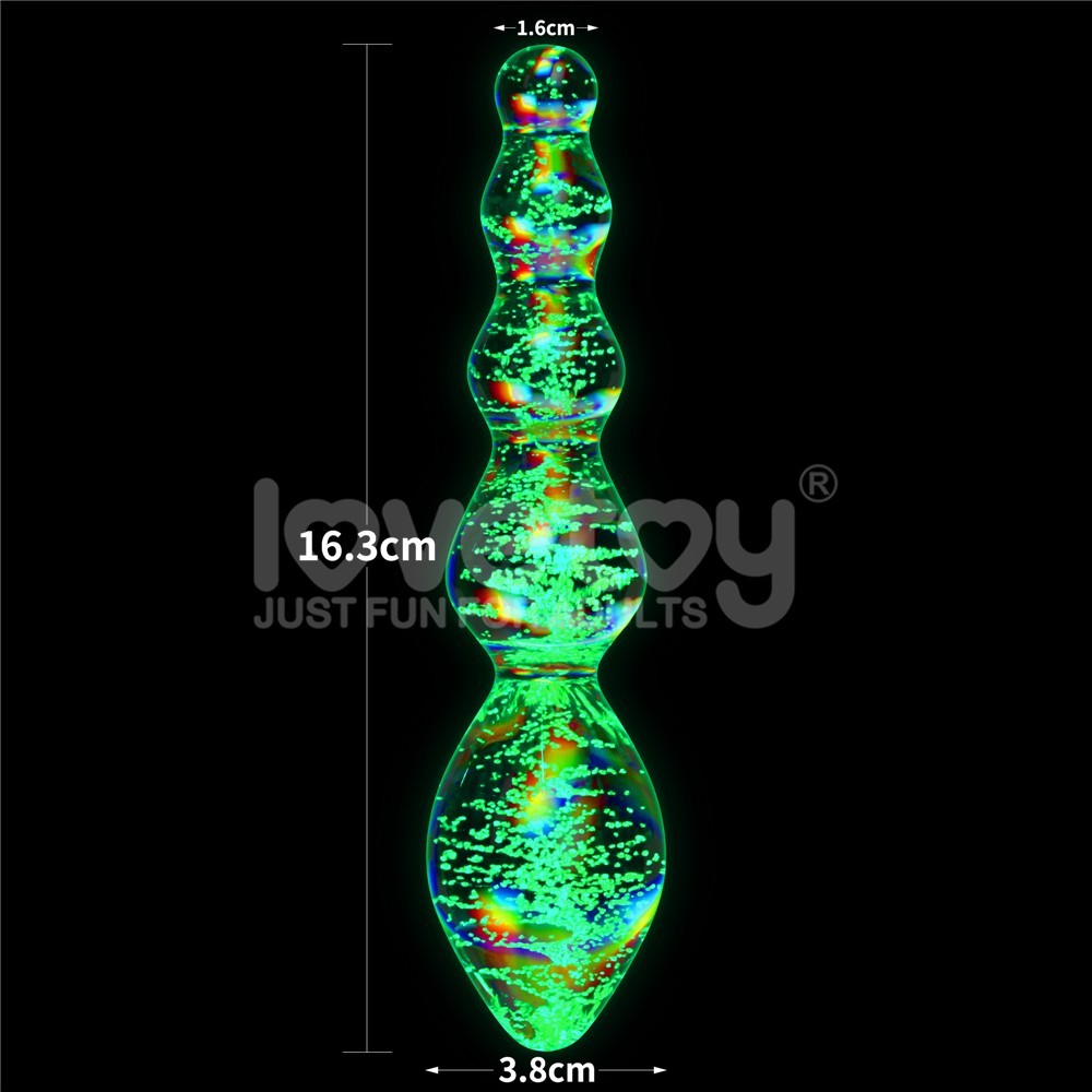 Lovetoy Glow-in-the-dark Twilight Gleam Glass Dildo-Tantalizing Orbs Cam Dildo LV610002