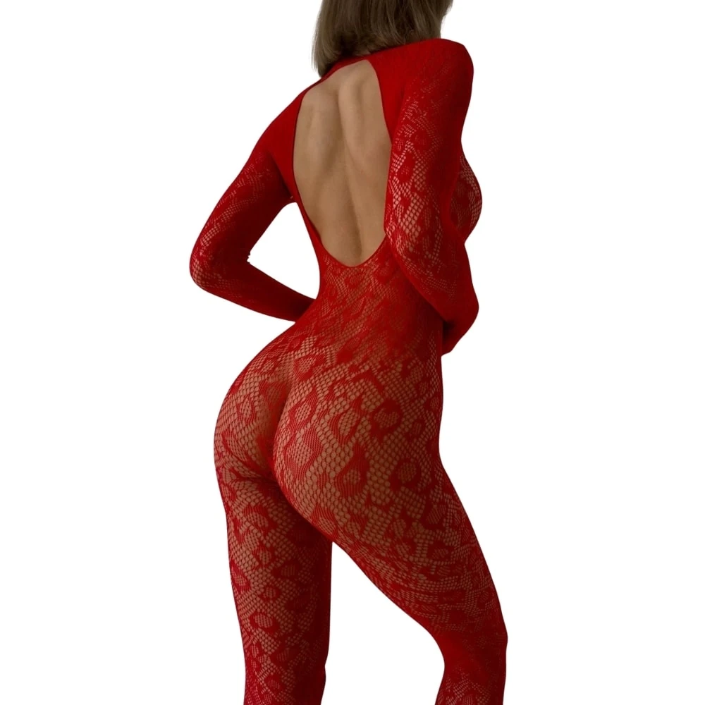 Başka Fantasy Wear Full Uzun Kollu ve Dantel Detaylı Kırmızı Vücut Çorabı