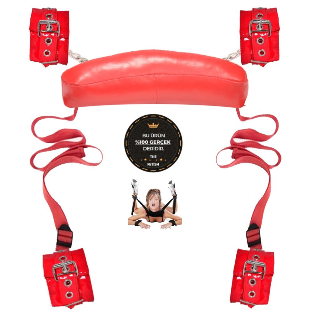 bAŞKa The Fetish Organic Leather Master Position Cuffs Fetiş Pozisyon Seti-Kırmızı