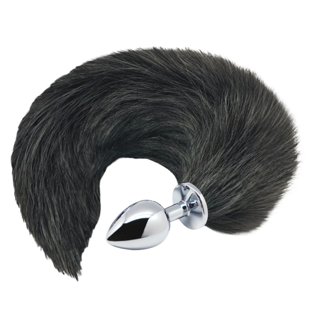 Alive Black and White Fox Tail M Butt Plug Metal Kuyruklu Anal Plug