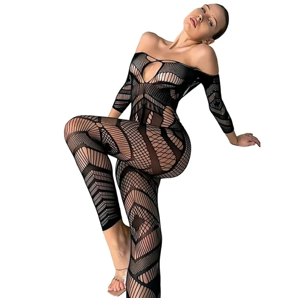 Başka Fantasy Wear Siyah Uzun Kollu Fantezi Vücut Çorabı