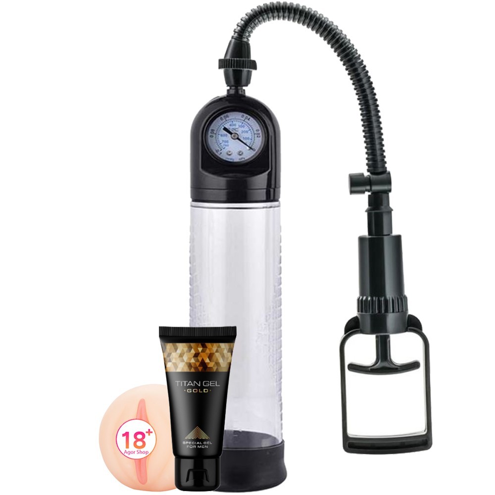 bAŞKa Men's Pump Vajina Başlık ve Titan Jelli Dijital Penis Pompası