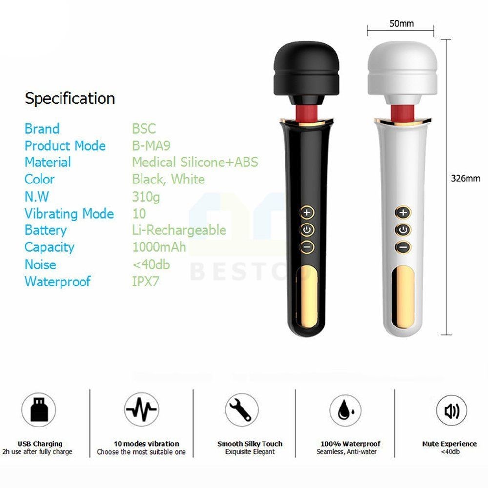 bAŞKa Magic Wand Sisi Massager Black Şarjlı Masaj Wand Vibratör