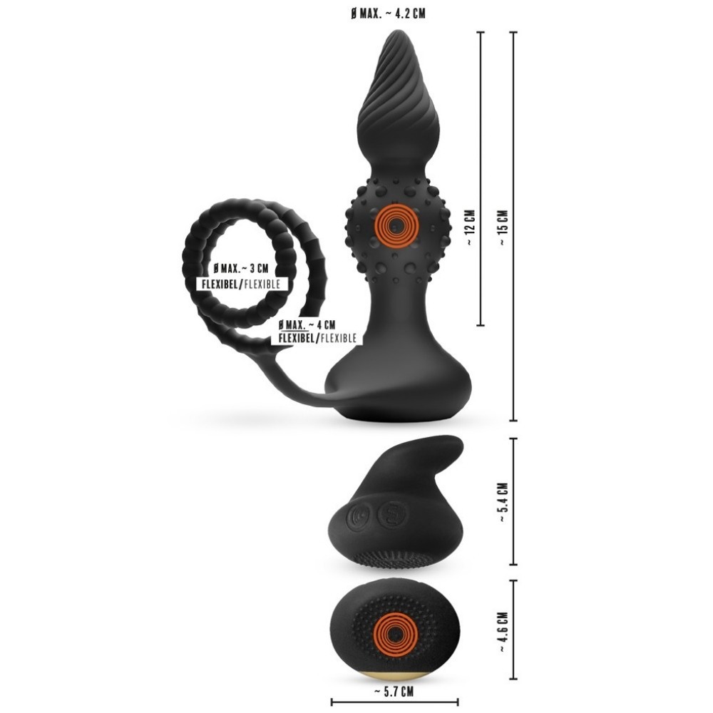 Rebel Men's Gear RC Butt Plug with Cock Ball Rings Anal Vibratör ve Penis Halkası