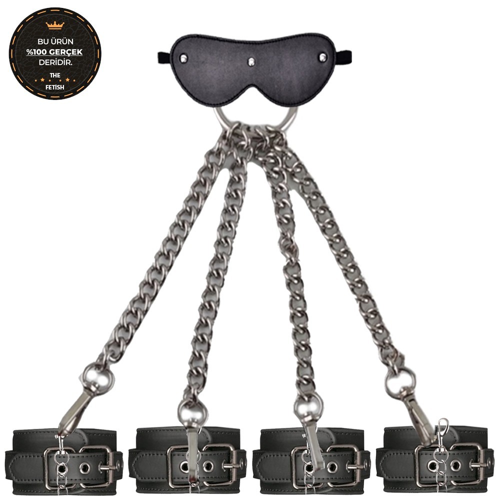 bAŞKa The Fetish Organic Leather Wrist Cuffs Zincirli El-Ayak Bağlama Kelepçe-Siyah