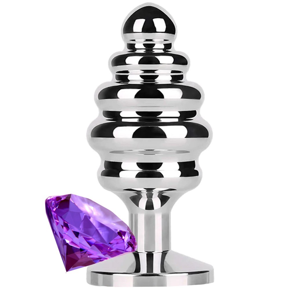 bAŞKa Anal Play Silver Ribbed Taşlı Metal Anal Plug Medium