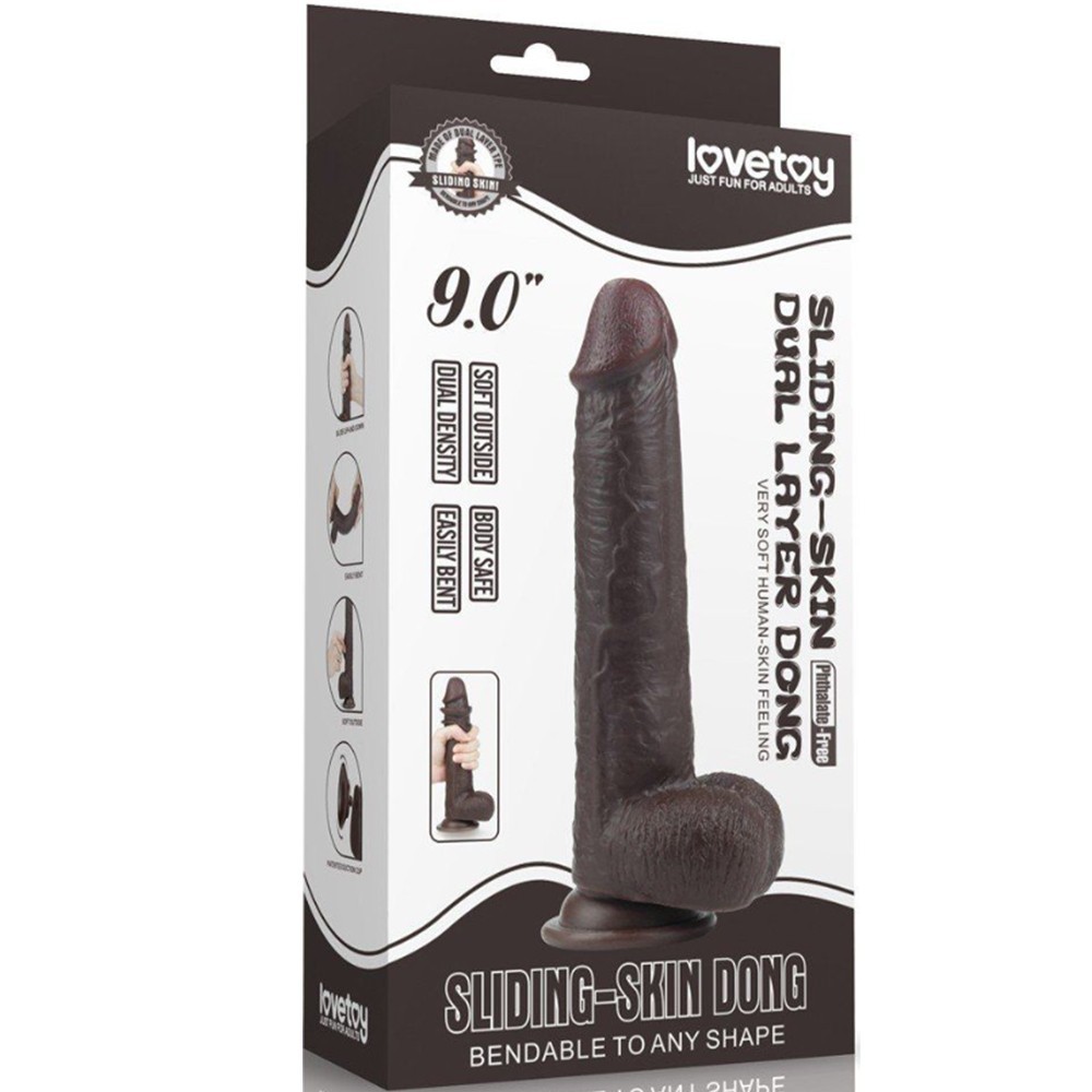 Lovetoy Sliding-Skin Dual Layered Black Dildo Deri Penetrasyon 23 cm Realistik Penis LV317013