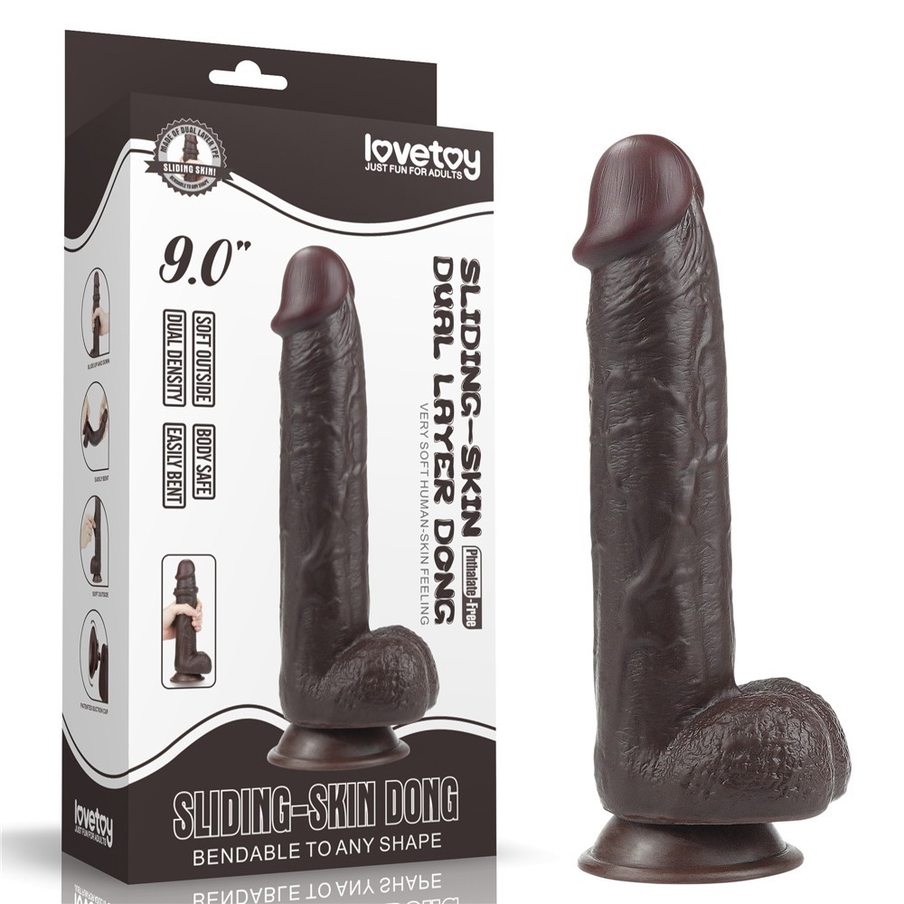 Lovetoy Sliding Skin Dual Layer Dong Black 23 Cm Realistik Penis LV317014