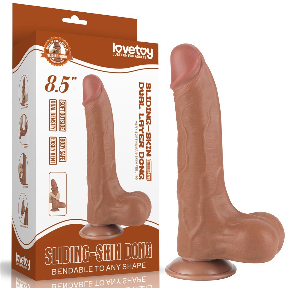 Lovetoy Sliding Skin Dual Layer Dong Borwn 22 Cm Realistik Penis LV317309
