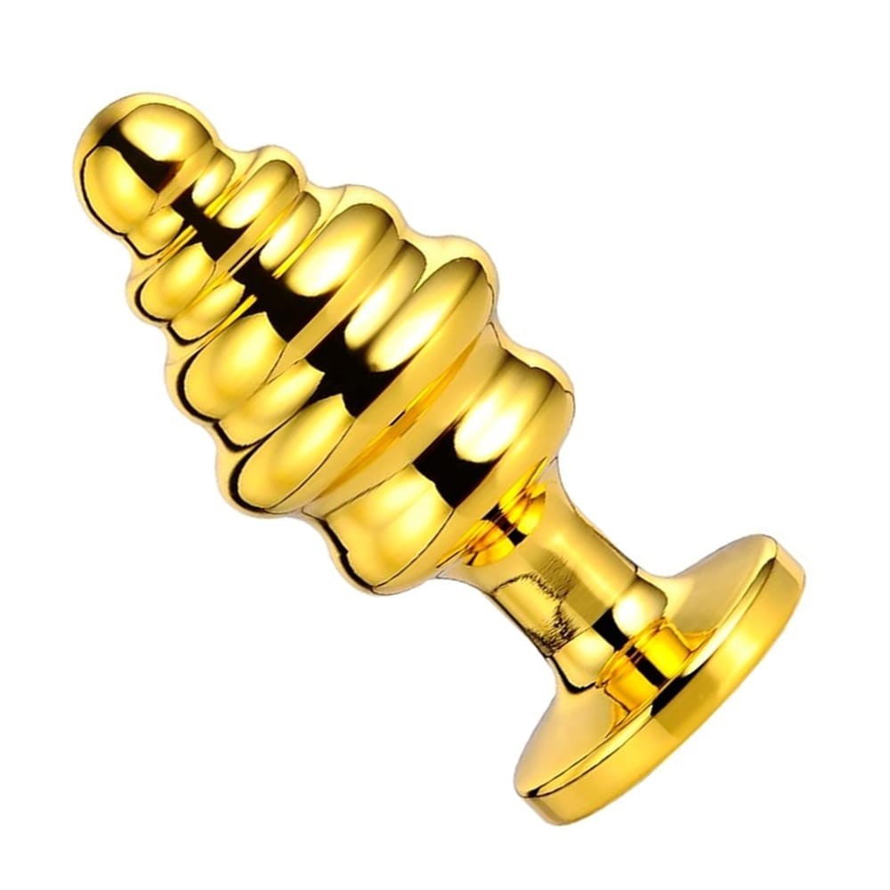 bAŞKa Anal Play Gold Ribbed Taşlı Metal Anal Plug Medium